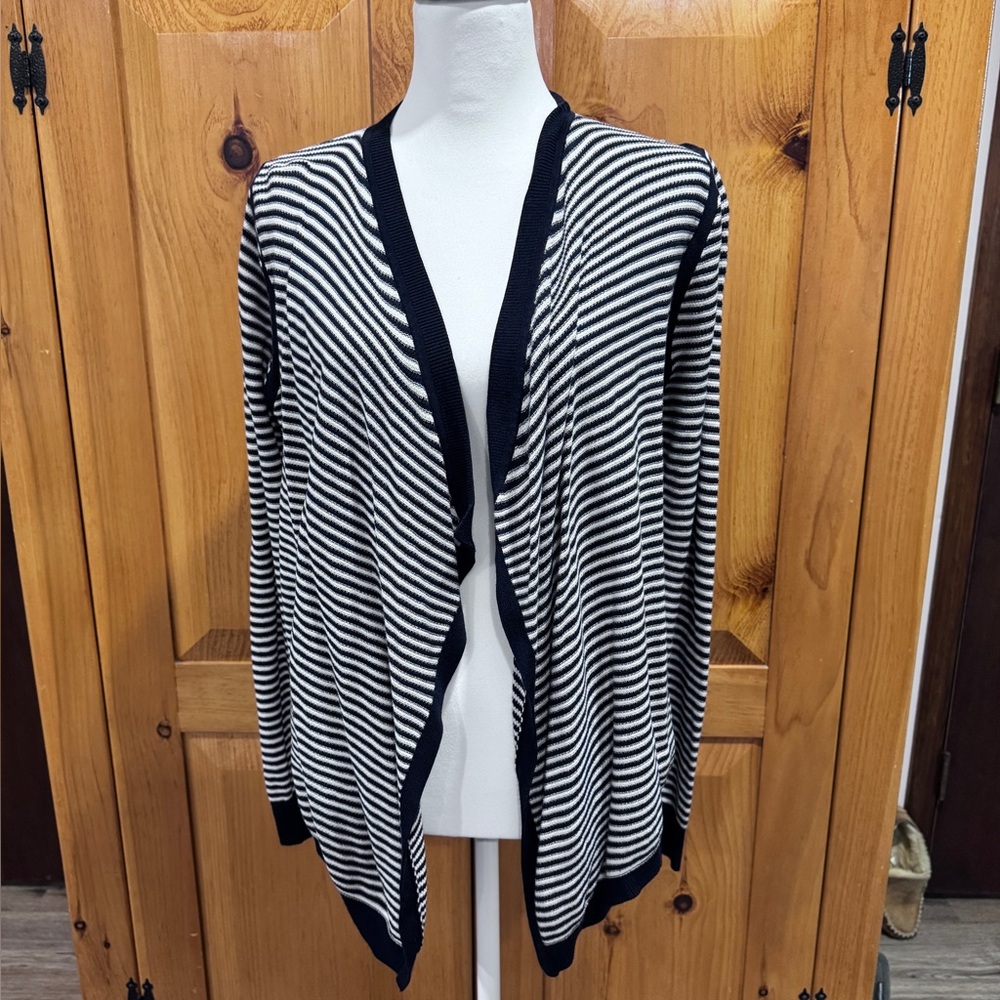 LOFT Navy and White Striped Cardigan